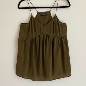Madewell 100% Silk Olive Racerback Tank Top